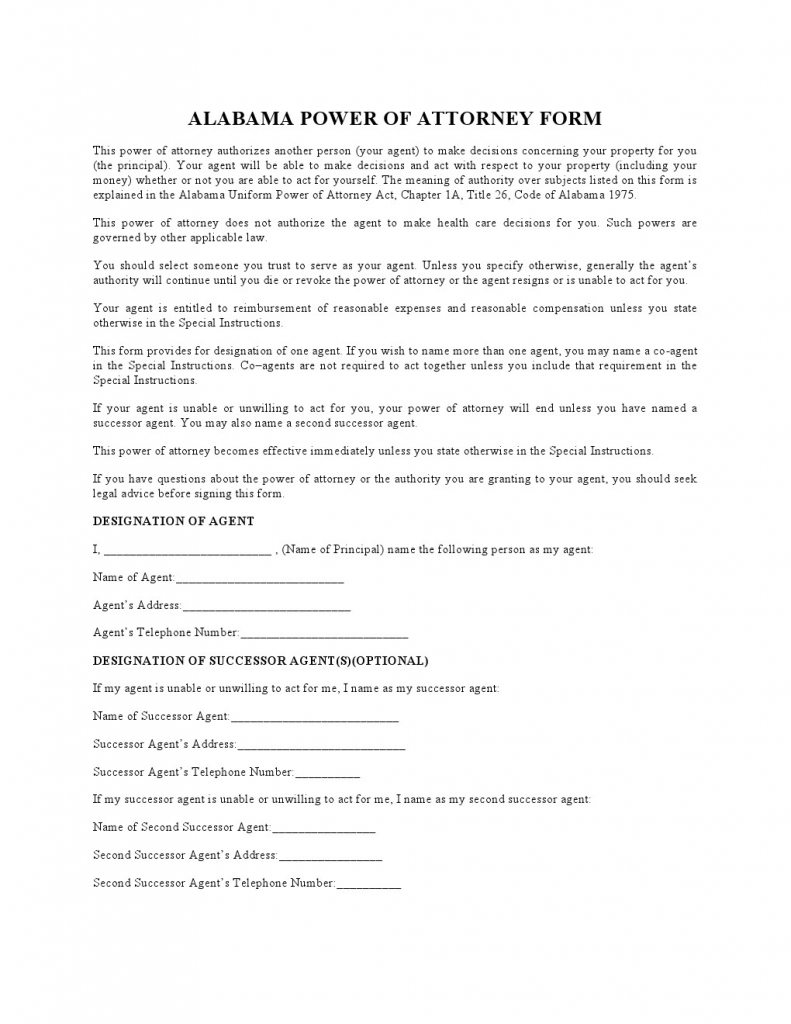 Free Alabama Durable Financial Power Of Attorney Form 