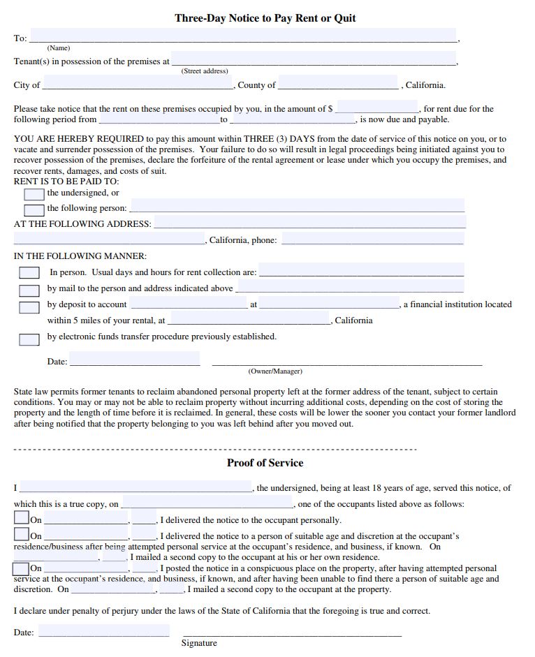 Free California Eviction Notice Forms Process Laws Word Pdf Eforms 