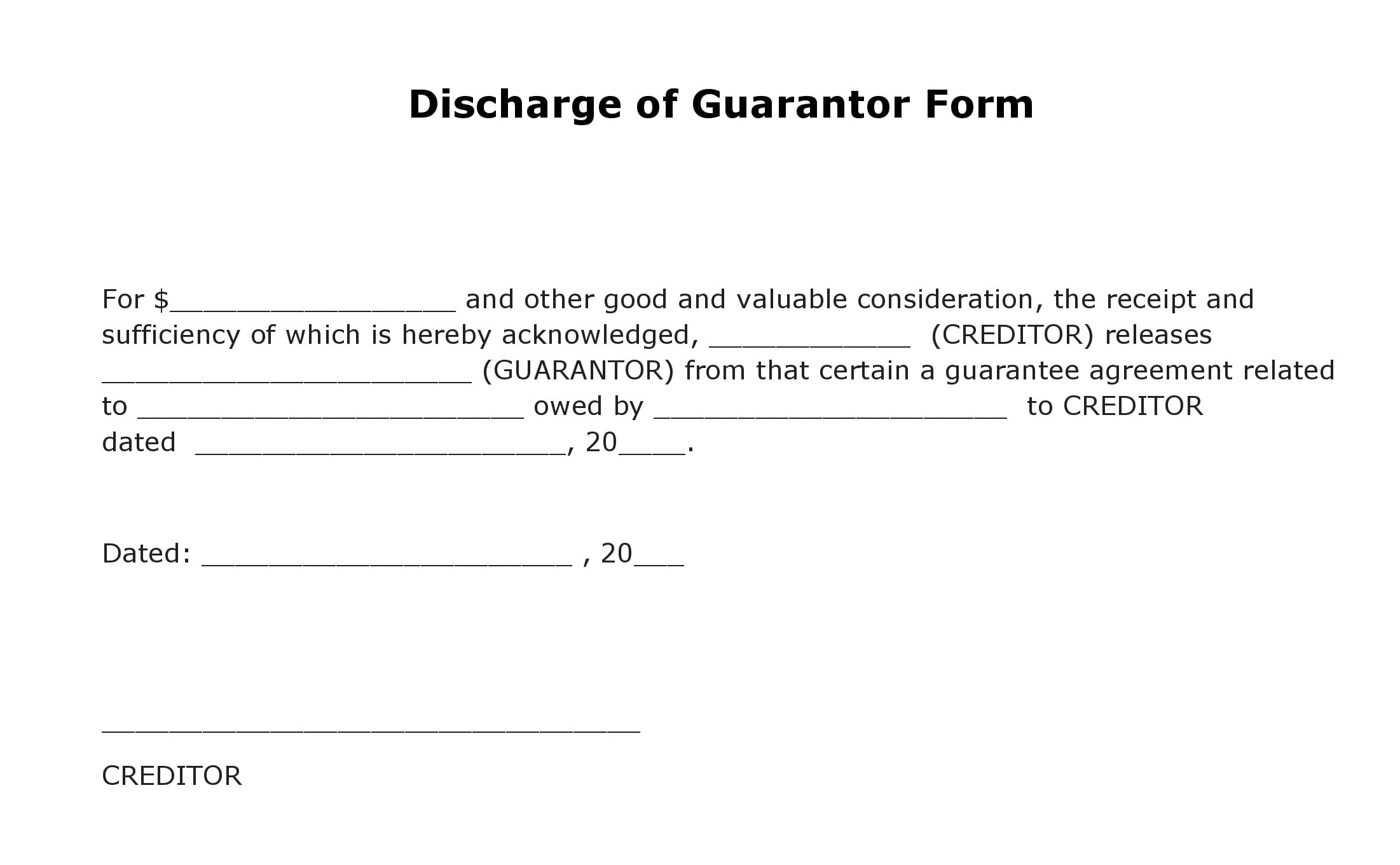 Free Discharge Of Guarantor Form Pdf Template Form Download