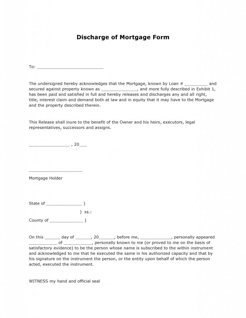 Free Discharge Of Mortgage Form Pdf Template Form Download