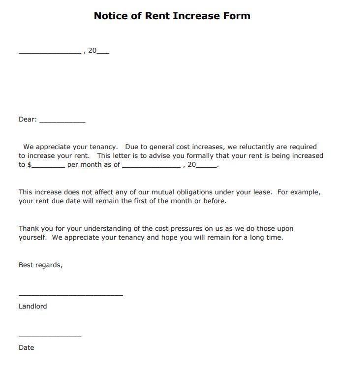 Free Notice of Rent Increase Form - PDF Template - Form Download