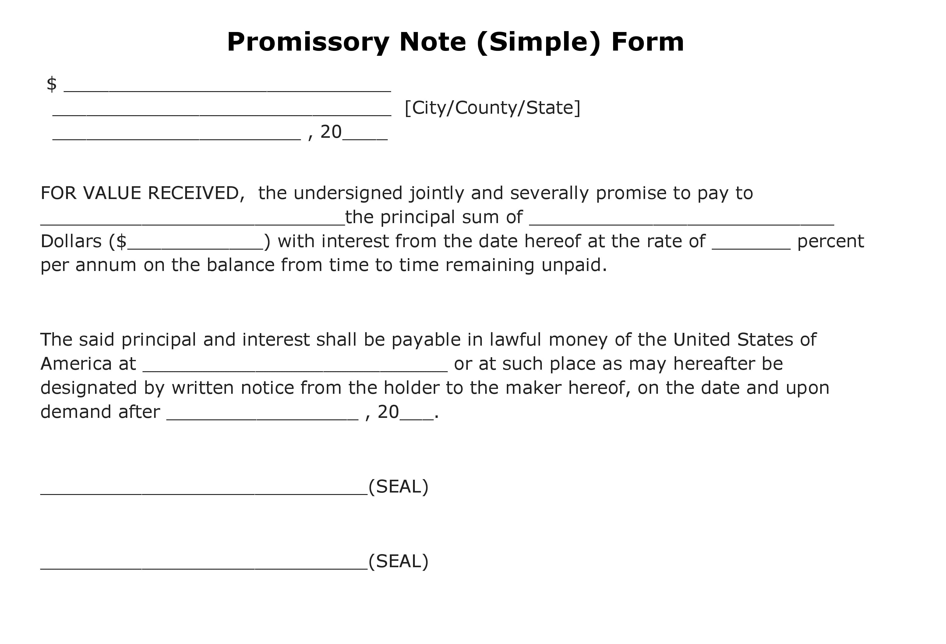 Free Printable Simple Promissory Note Printable Templates