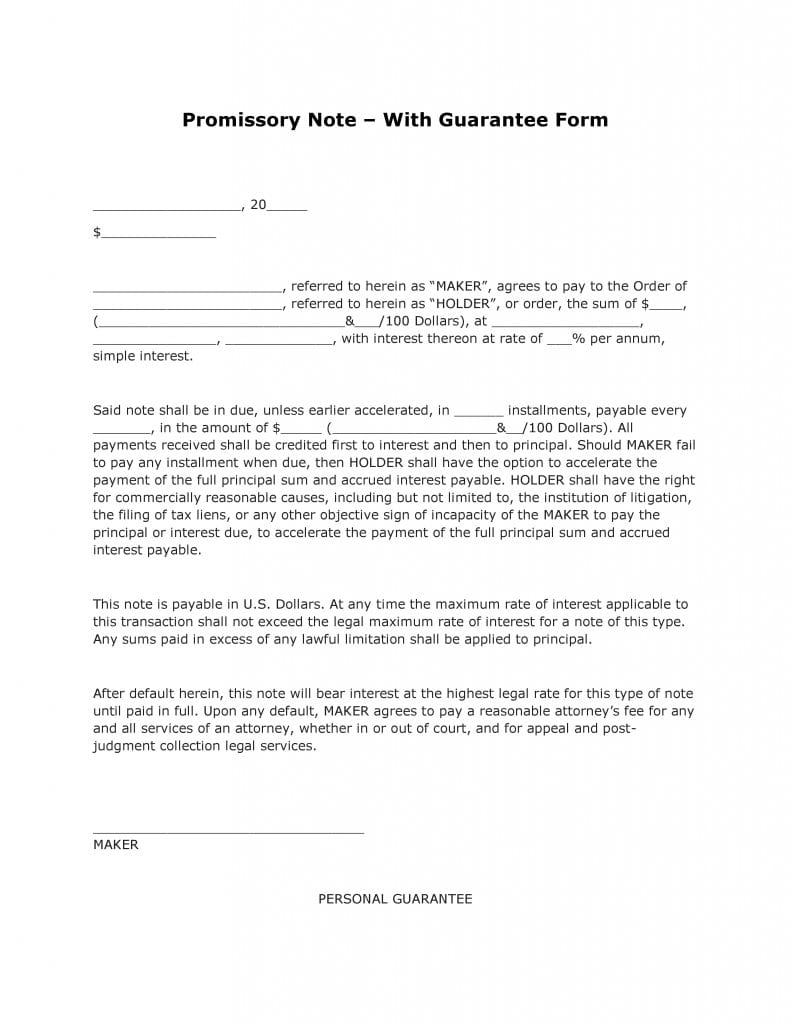 Free Promissory Note – With Guarantee Form | PDF Template ...
