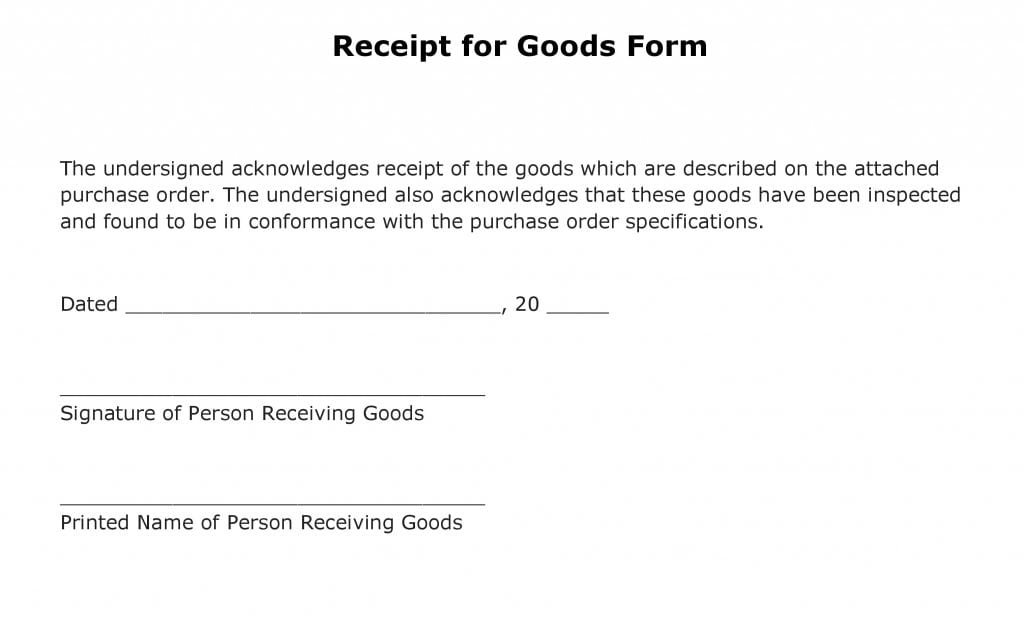 Receipt for Goods Form