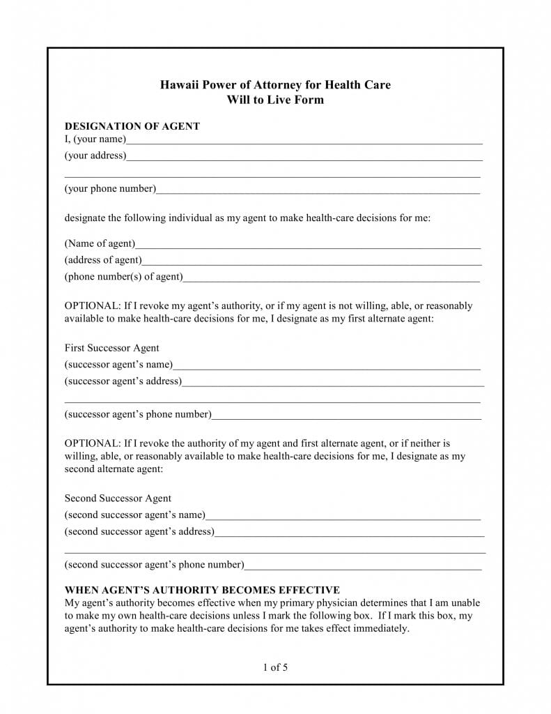 power of form texas attorney guardianship Medical Hawaii Template Form  Download Form Power  Attorney PDF of