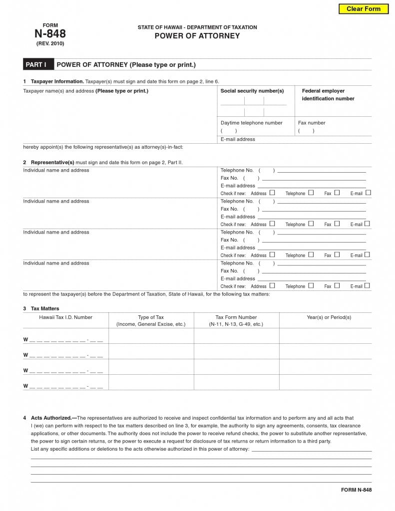 Free Hawaii Tax Power Of Attorney Form PDF Template Form Download