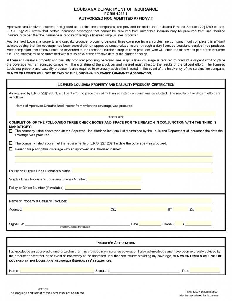 Free Louisiana Authorized Non-Admitted Affidavit Form ...