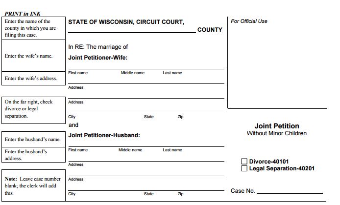 Wisconsin Divorce Petition Step 1
