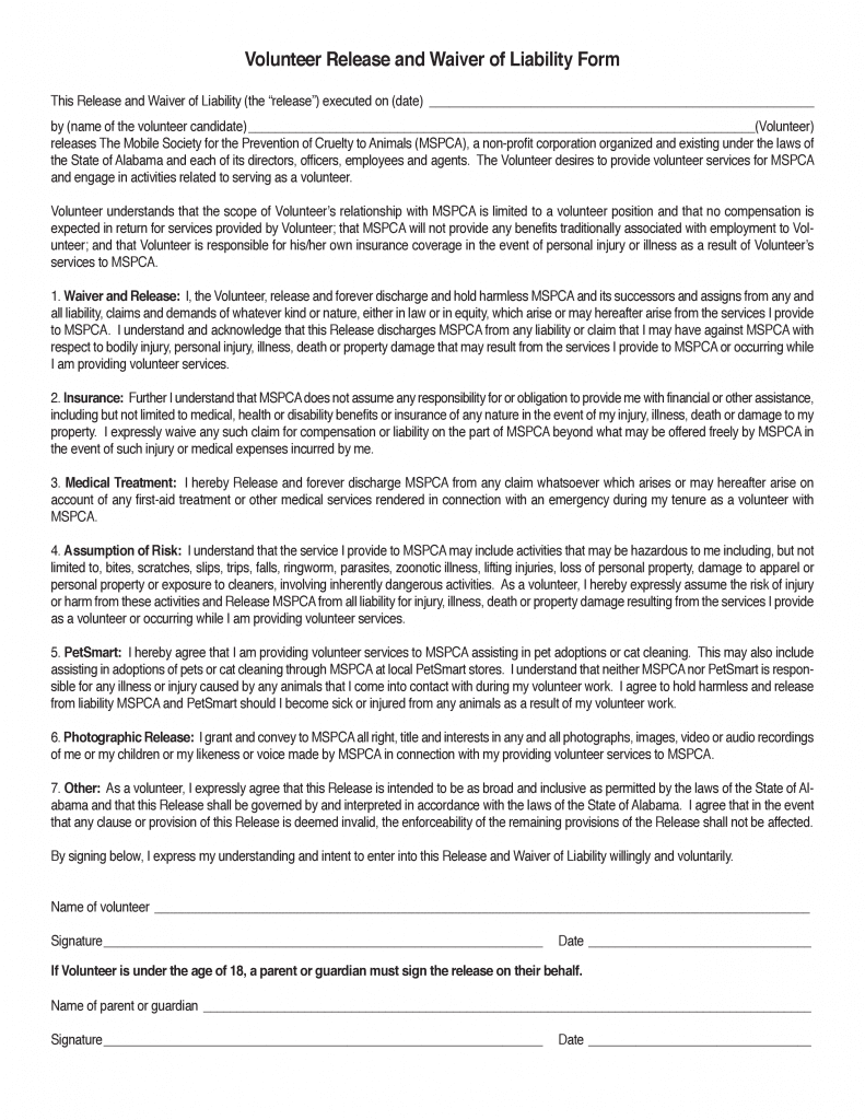 Waiver Of Liability Form Template from formdownload.org