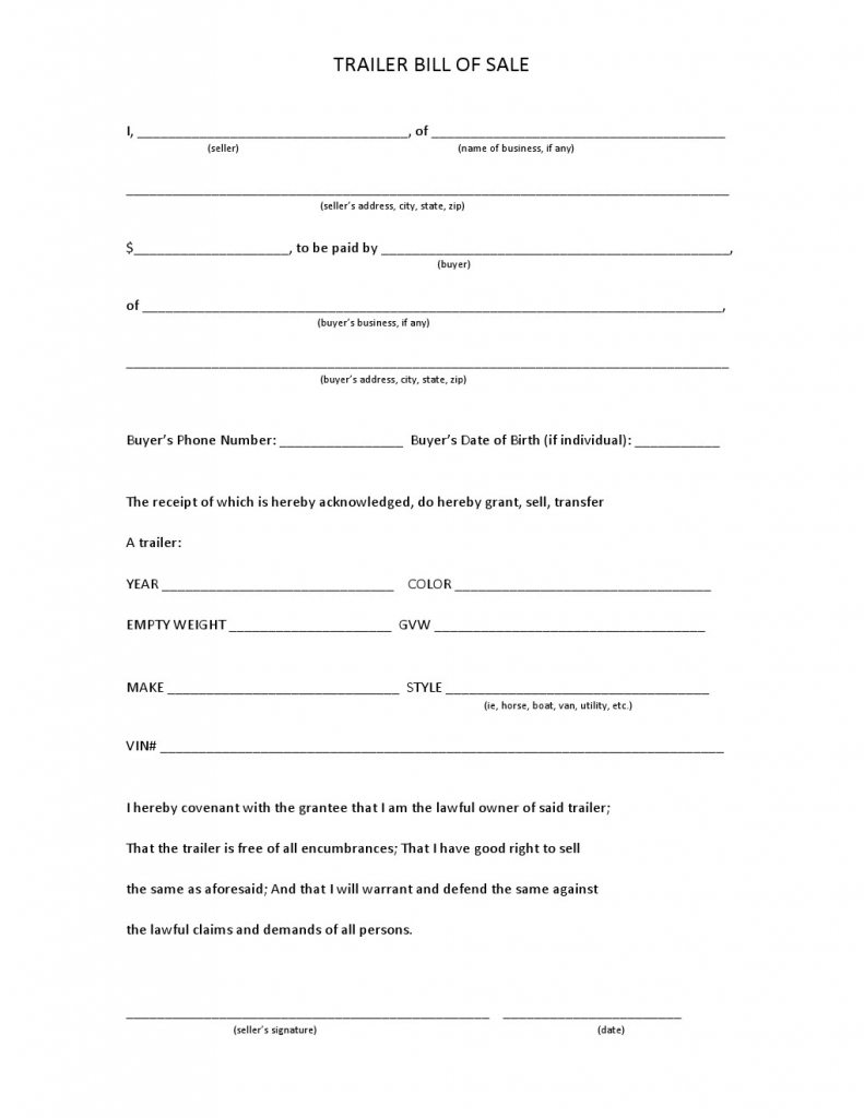 free maine trailer bill of sale form pdf template form download