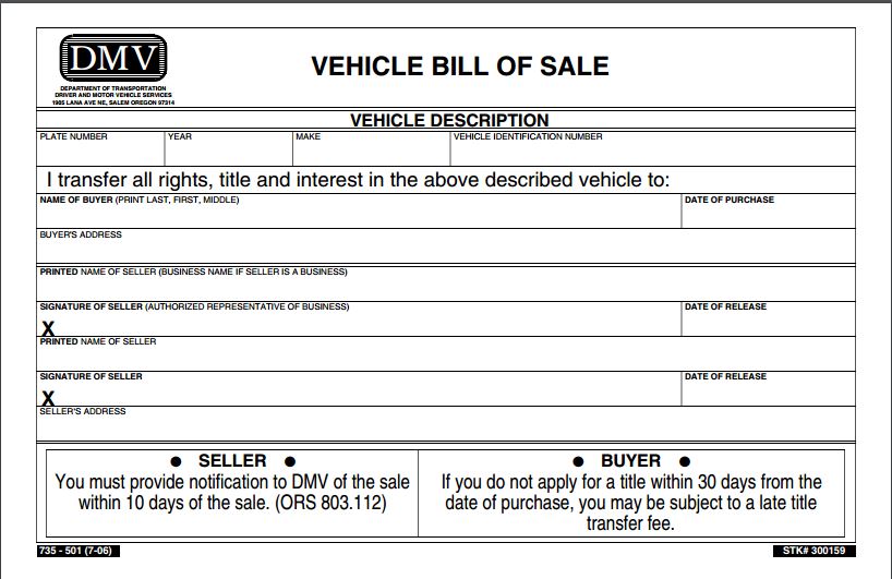 of florida attorney form pdf power Download Template Vehicle  Oregon   Bill of Free Form PDF Form Sale