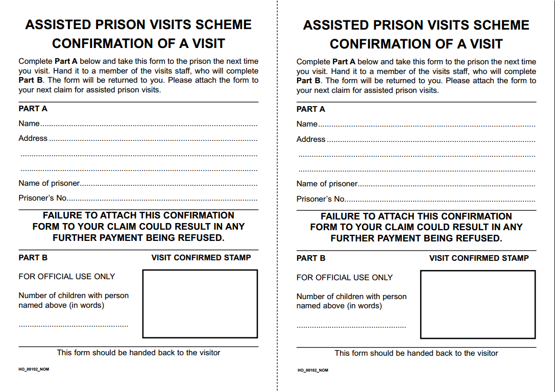 Free Assisted Prison Visits Confirmation | PDF Template | Form Download