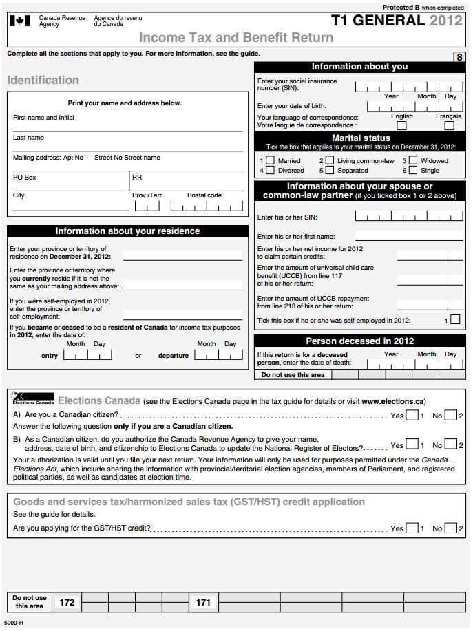 Free Alberta Canada Tax and Benefit Return Form (T1 General