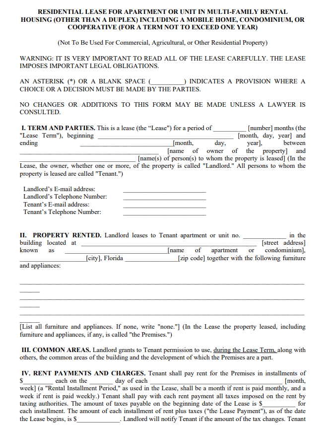 free florida residential lease agreement multi family pdf template form download