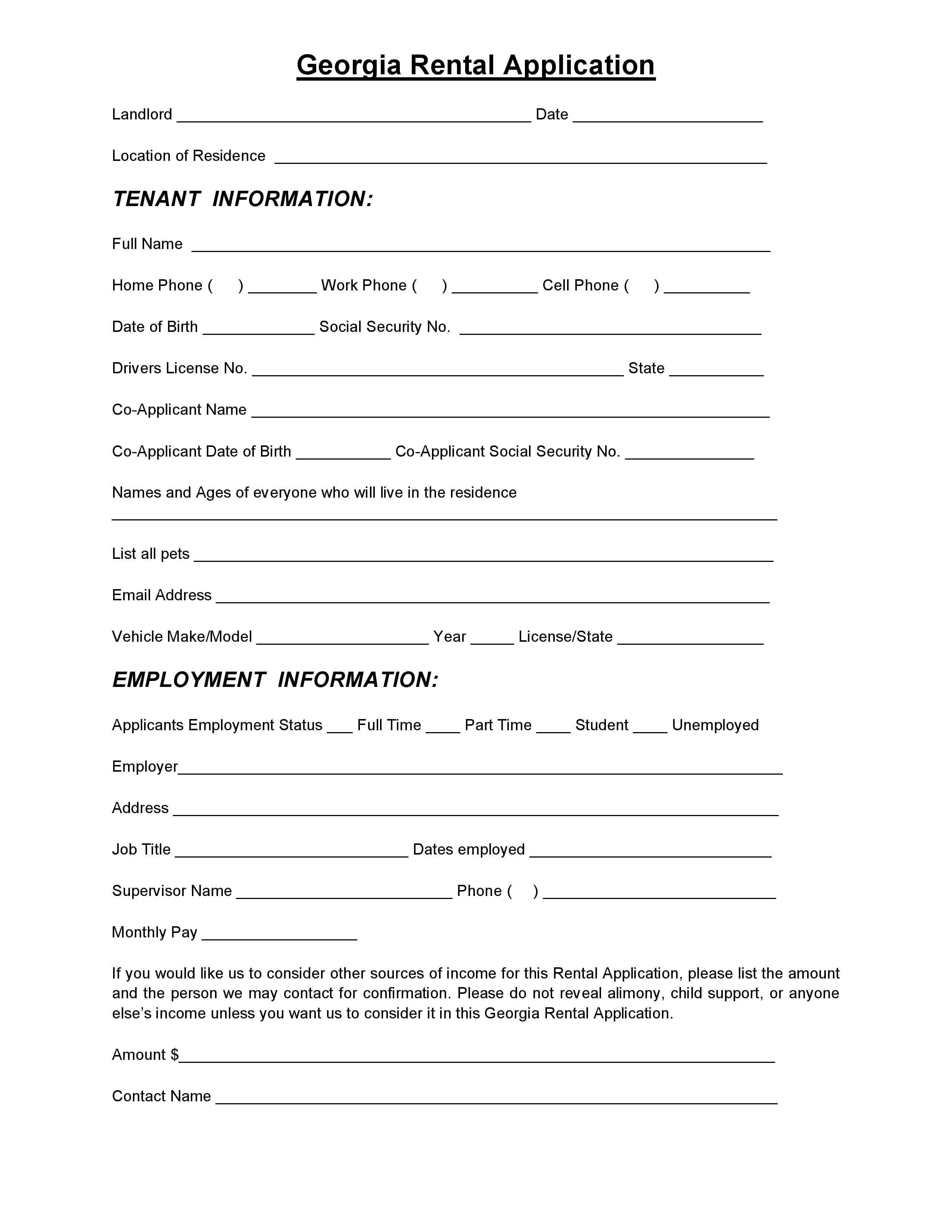 Free Georgia Rental Lease Agreements Form PDF Template Form Download