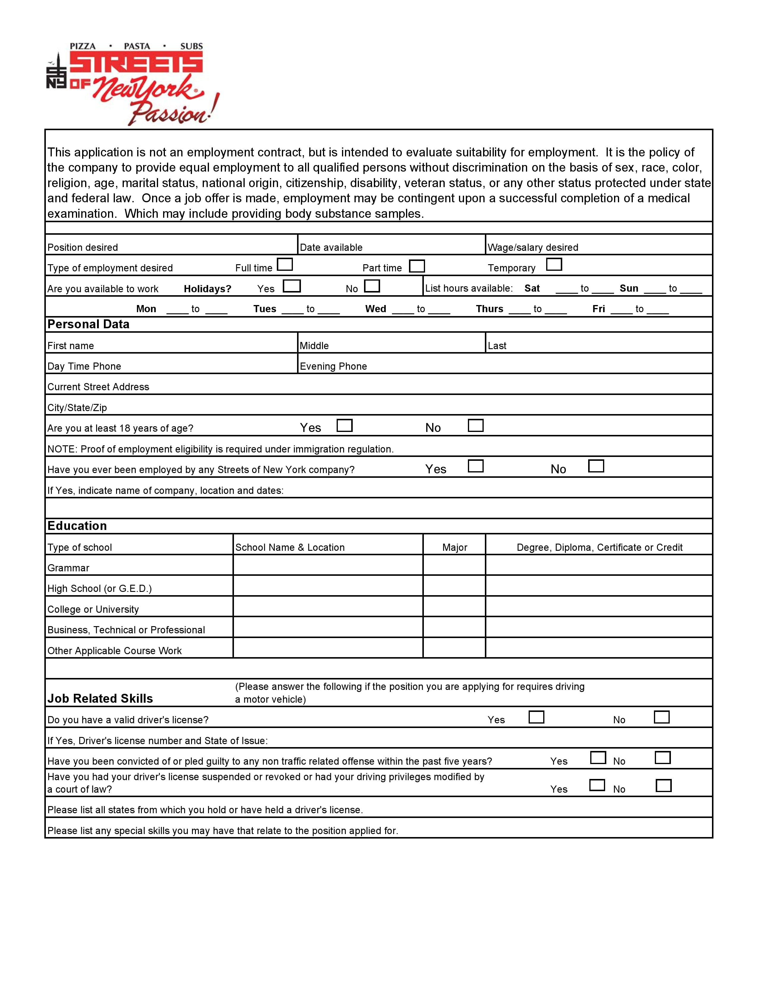 enrollment application template