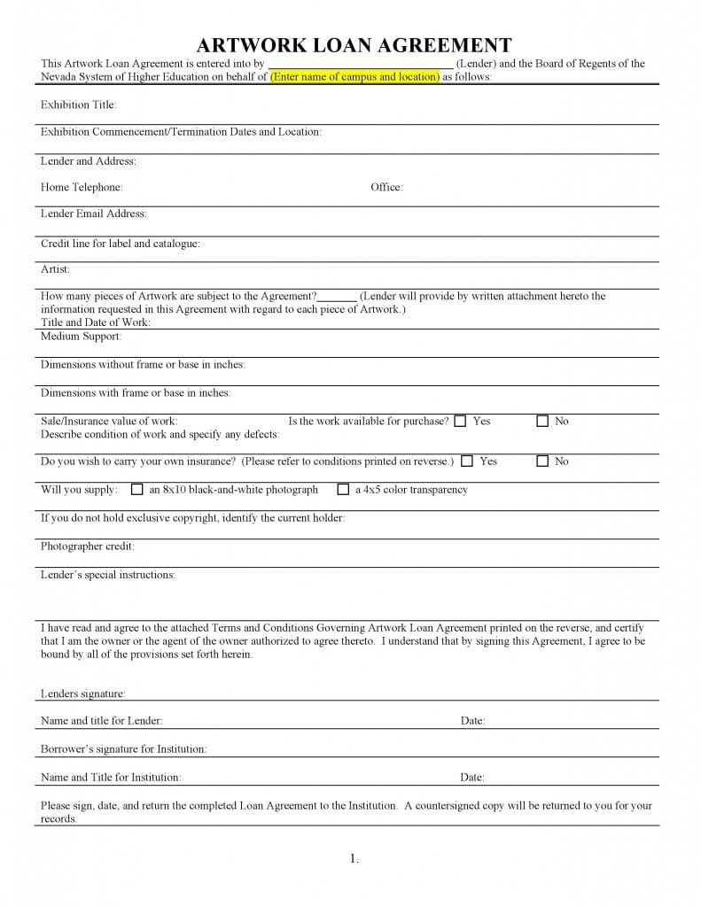 Free Artwork Loan Agreement PDF Template Form Download