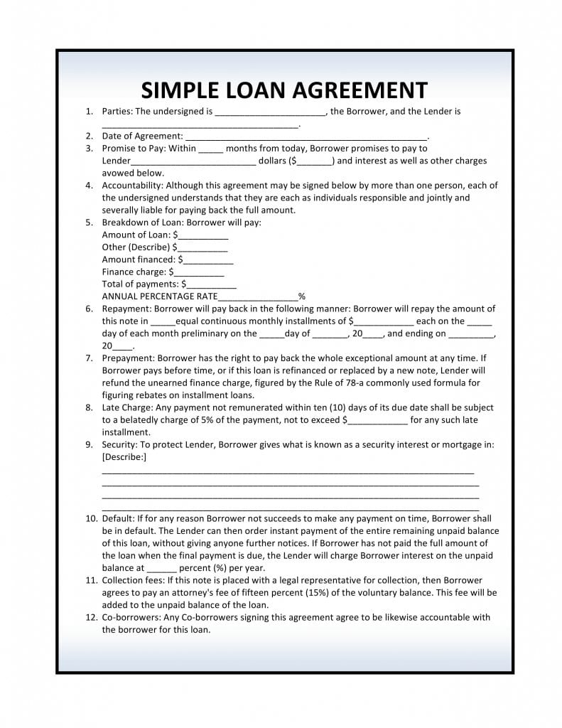 payment indemnity letter Free Agreement   Simple Loan Download  PDF Template Form