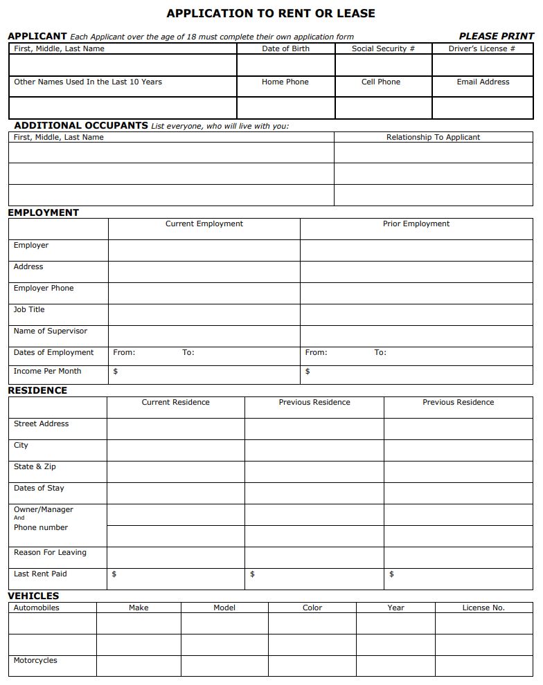 Free California Rental Application Form - Pdf Template - Form Download