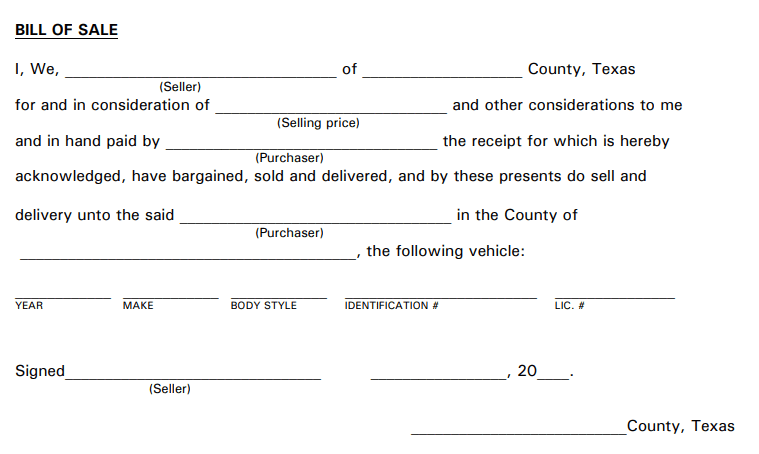 simple car bill of sale template