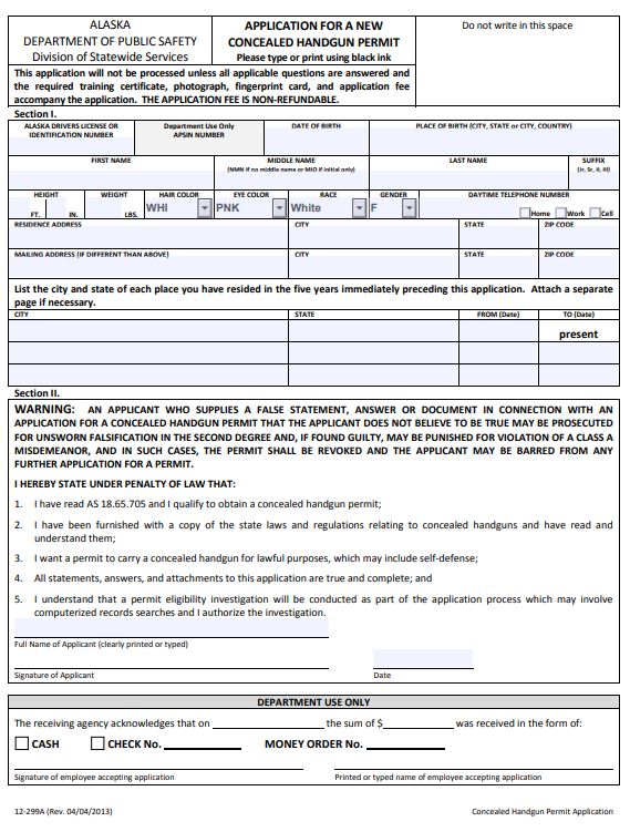 Alaska Concealed Handgun Application