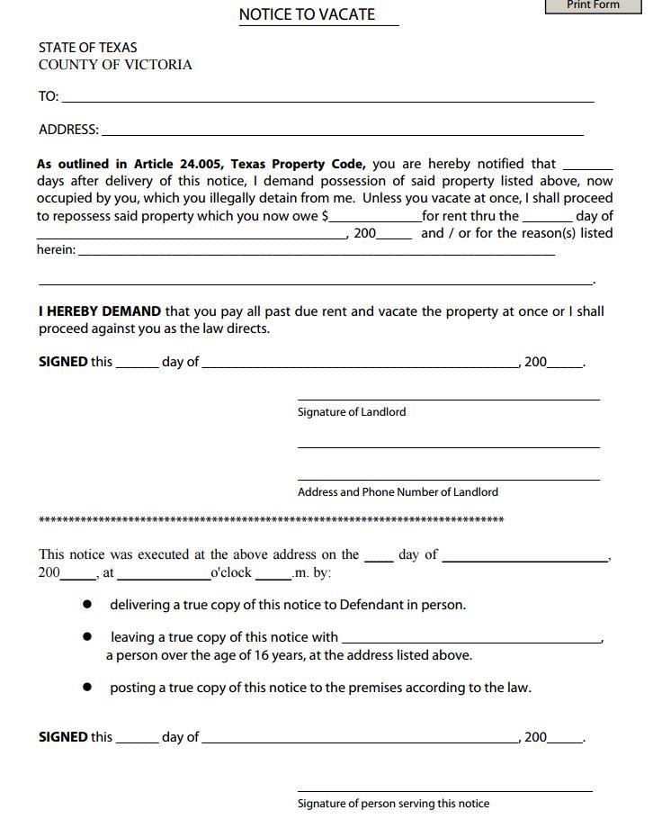 Free Texas Notice To Vacate Pdf Template Form Download