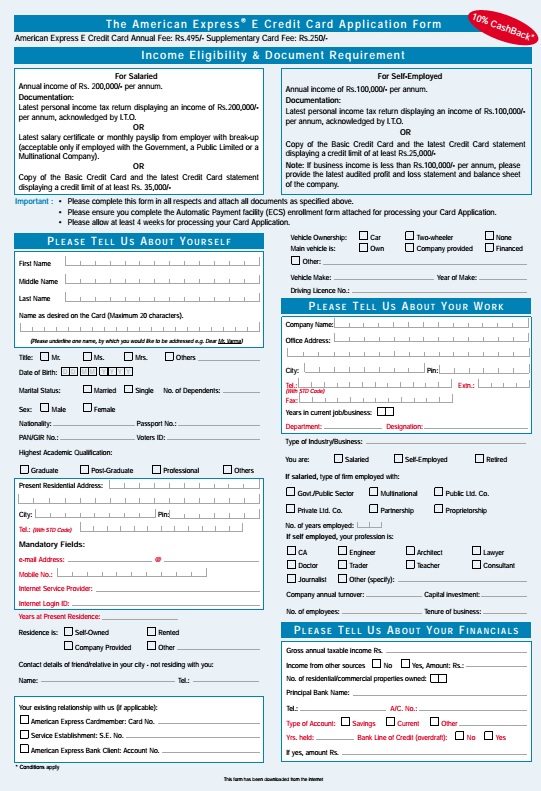 Free Credit Card Application Forms | PDF Template | Form Download