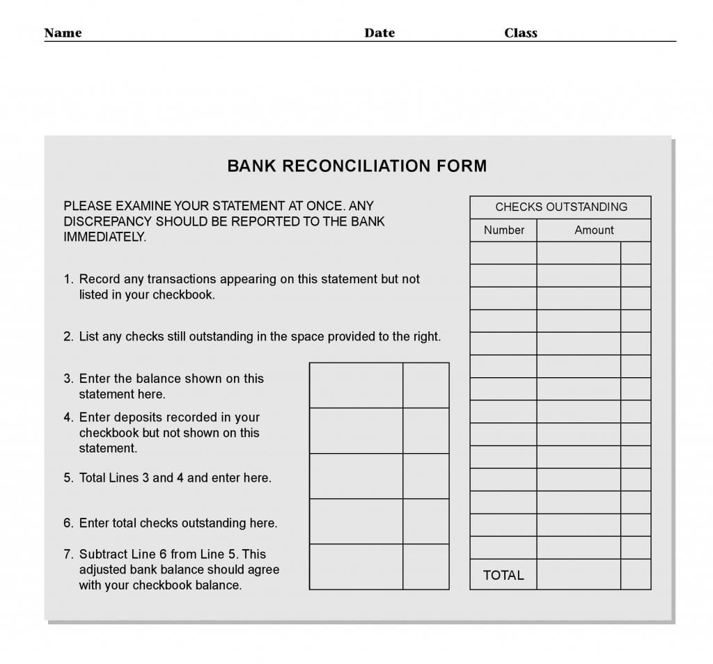 bill sale of form 6 Free  Form PDF Reconciliation  Bank  Download Form Template