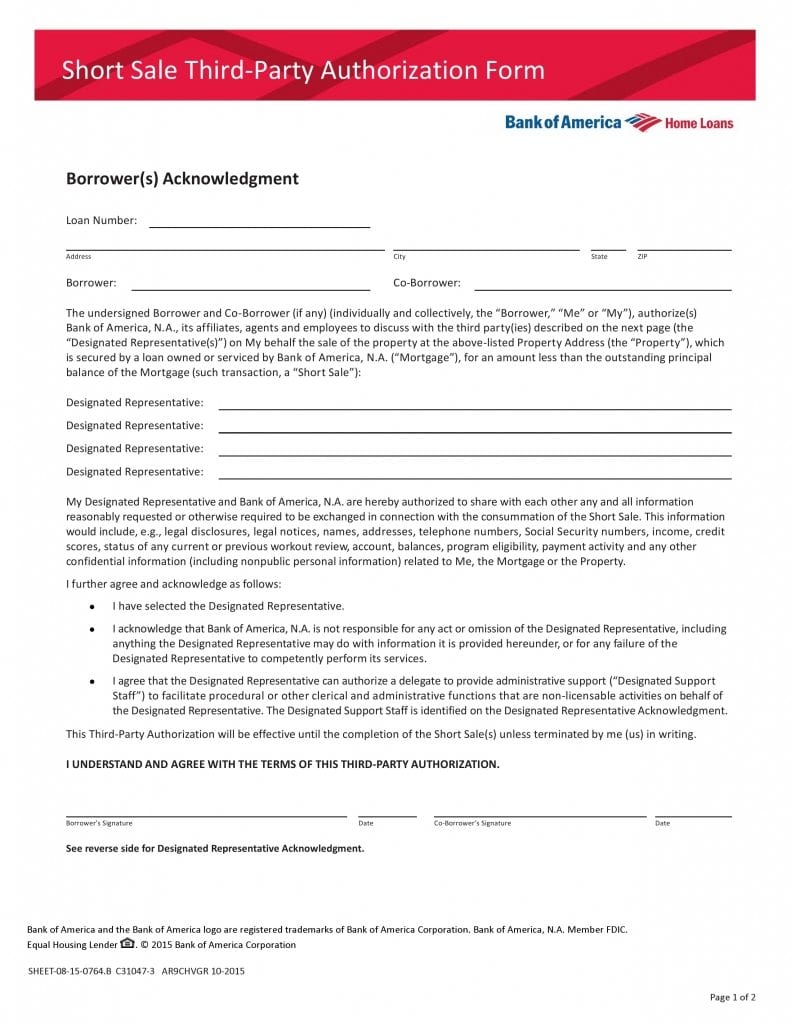 Free Bank of America Third Party Authorization Form PDF Template