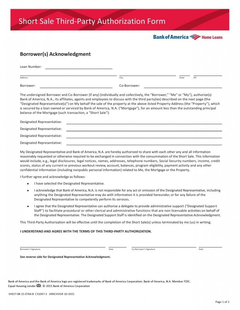 Bank Of America Loan Modification 3rd Party Authorization Form Loan Walls