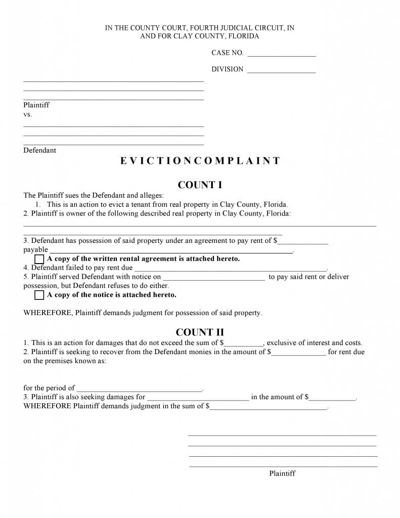 Free Florida Eviction Complaint | PDF Template | Form Download