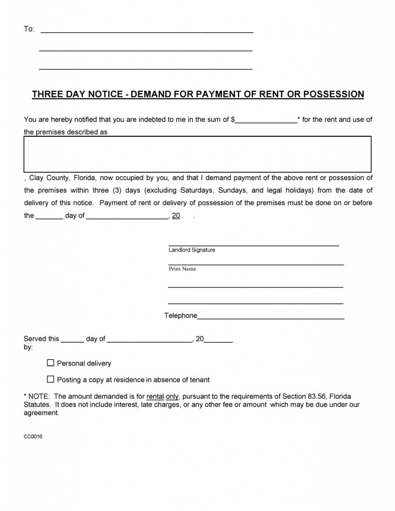 notice of proceedings for recovery of possession