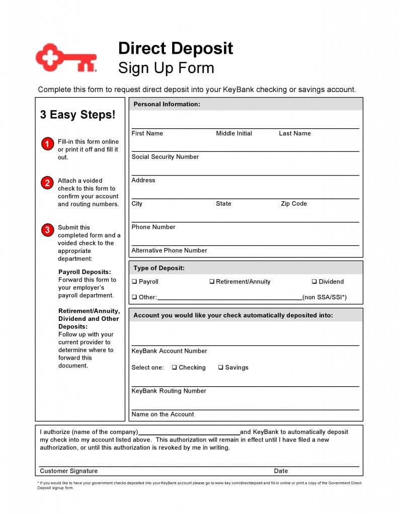 free keybank direct deposit sign up form pdf template