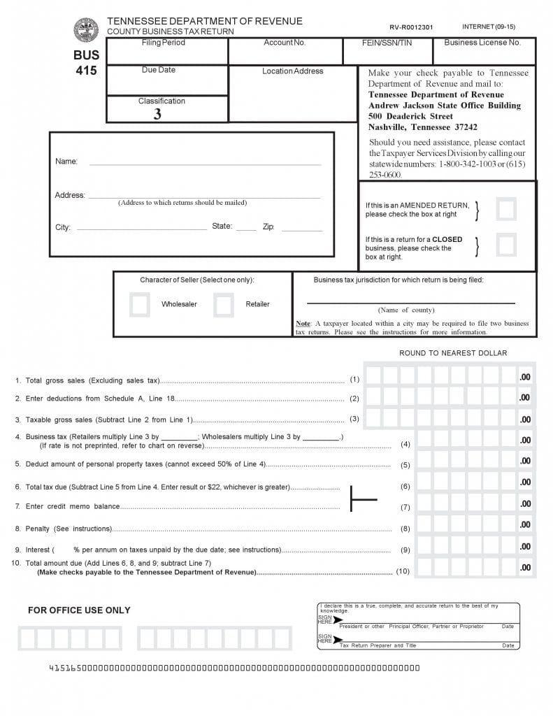 Tennessee Sales Tax Chart