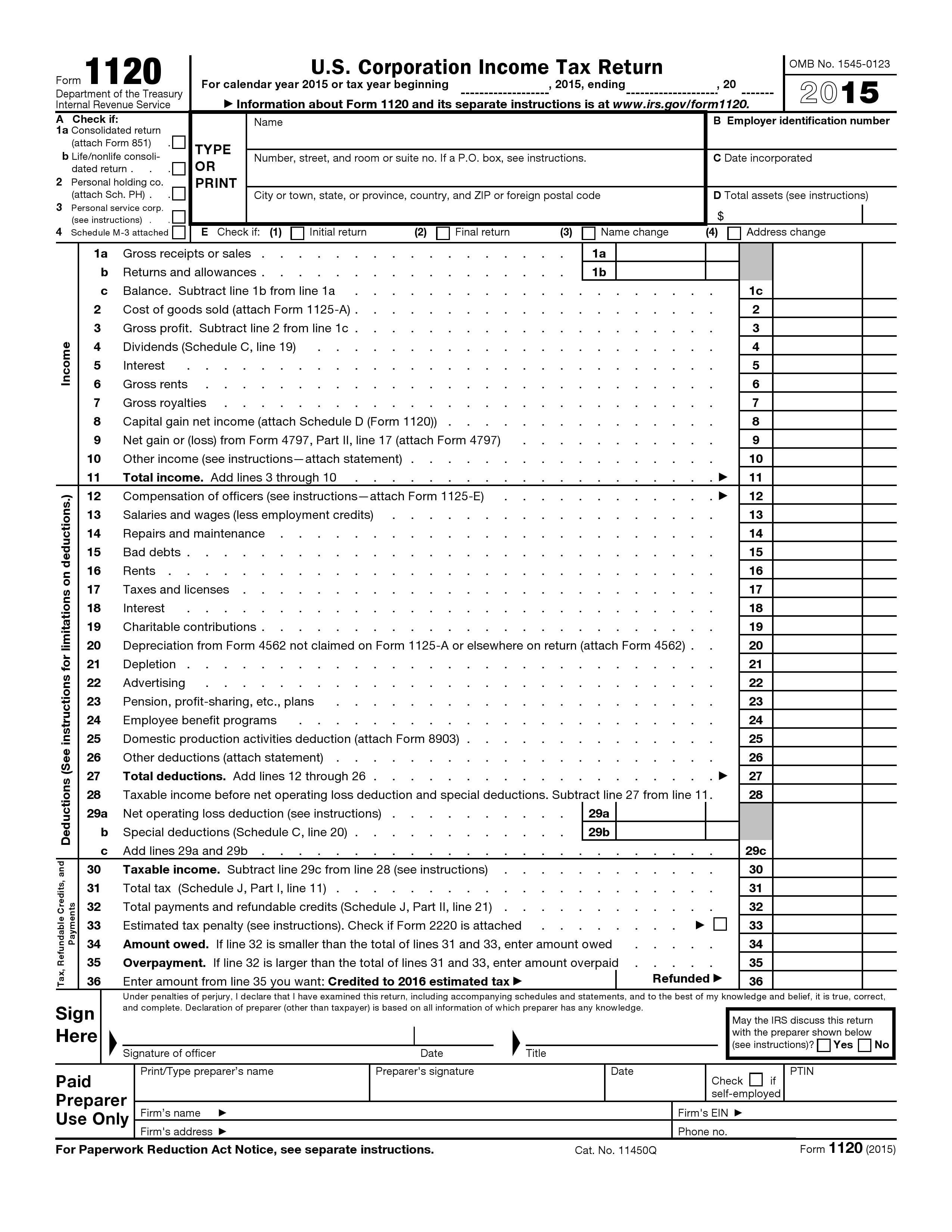 Business Income Tax Return Form
