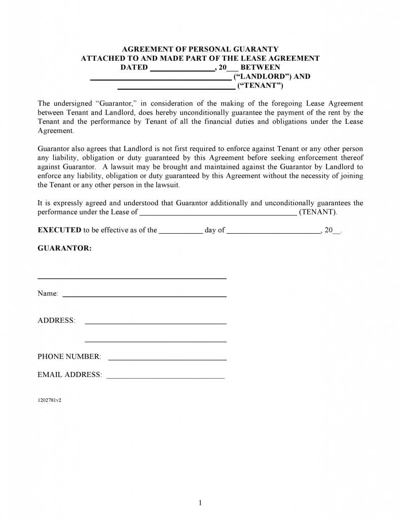 Free Agreement Of Personal Guaranty PDF Template Form Download