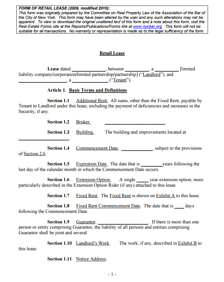 free new york retail lease ny lease form pdf template